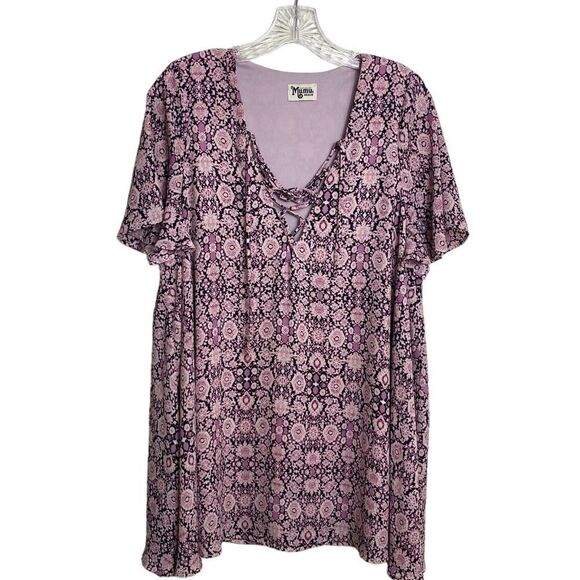 Show Me Your Mumu M short dress lavender short sleeve, lace up v neck - Picture 1 of 4
